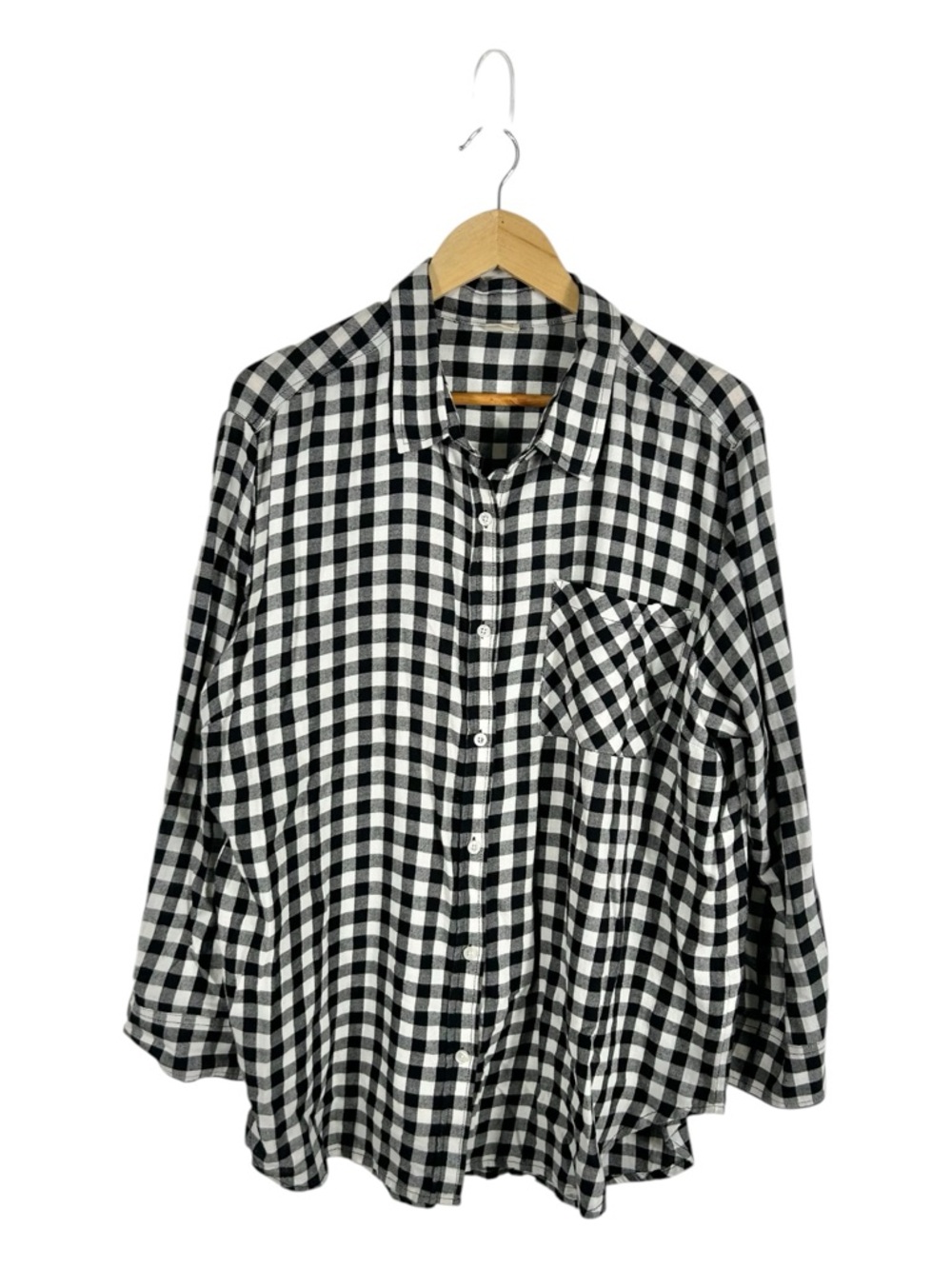 Faded Glory Black and White Gingham Flannel Button Down Shirt Size XXL